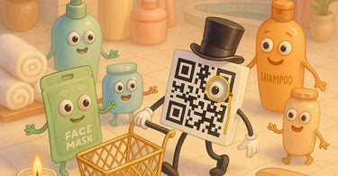 A smartphone scanning a QR code on a spa trolley next to luxury massage oils and towels