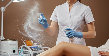 Numbing spray being applied before a waxing treatment