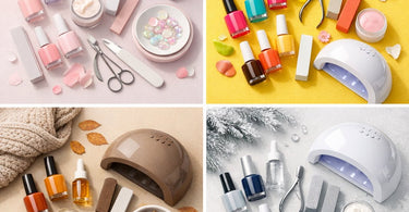 A collage of creative seasonal nail art ideas for salons, featuring themed manicures, bundled service packages, and tempting add-ons like gemstones and glitter, promoting profitable promotions without discounts.