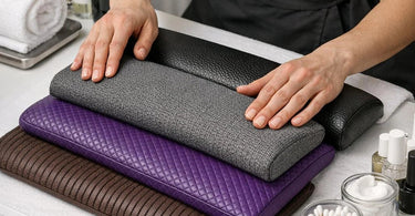 Close up comparison of different grip textures on professional Thai massage mats including high-grip PVC bumps and fabric backing