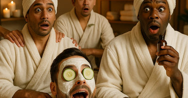 A male client receiving a comfortable and professional facial treatment in a modern spa setting