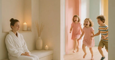 Contemplative spa owner considering child-free policy while holding massage oils