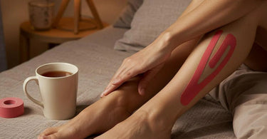 Kinesio tape applied to a person's shoulder for overnight muscle support