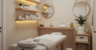 Small spa room design with multifunctional furniture and calming decor