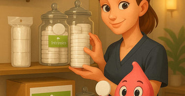 Intrinsics Cotton Naturelles Petite Cotton Rounds stacked neatly in a spa setting