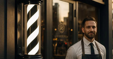 Sleek LED Black and White Barber Pole by Hans Equipment for modern barbershops