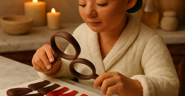 Salon professional demonstrating hair color levels and underlying pigment using visual aids