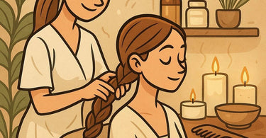 Professional hairstylist creating a comfortable, pain-free braided hairstyle on a client in a salon setting