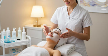 Woman receiving a collagen-boosting facial treatment at a spa