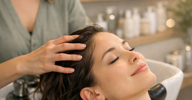 A client receiving a relaxing scalp massage during a hair treatment at a professional salon, highlighting the benefits of scalp massage.