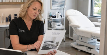 Medical spa facial bed with clinical treatment accessories and equipment