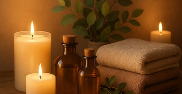 Relaxing spa products for post-massage care including oils, scrubs, and aromatherapy