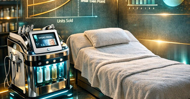A modern hydro facial machine being used by an esthetician during a relaxing spa treatment on a client