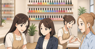 Nail technician applying professional polish in a modern salon setting