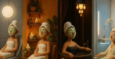 A diverse group of spa and salon clients representing different archetypes enjoying various beauty services