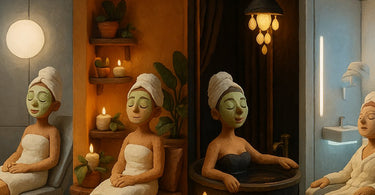 A diverse group of spa and salon clients representing different archetypes enjoying various beauty services