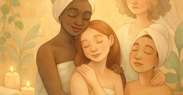 Esthetician compassionately consulting with client about skin concerns in spa setting