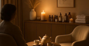A friendly spa professional managing a talkative client during a service with a smile