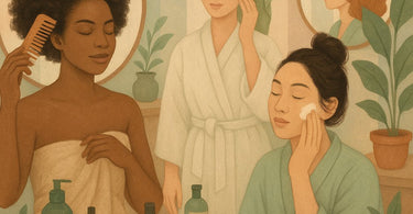 A frustrated hairstylist and client looking at the same hair in a mirror with completely different reactions, illustrating the concept of hair dysmorphia in a salon setting.