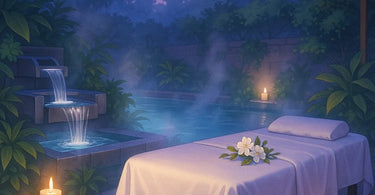 Spa client enjoying a final moment of relaxation with a warm towel before leaving her treatment
