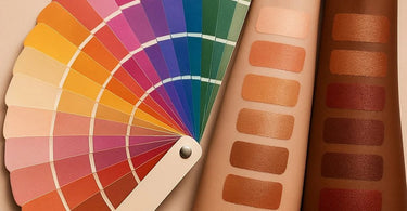 Professional color analysis session with fabric drapes and makeup products