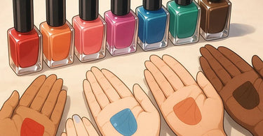 Color theory guide for nail professionals showing nail polish shades matched with different skin undertones