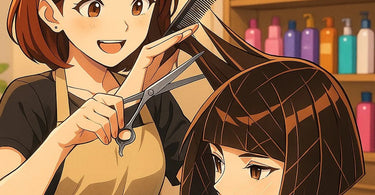 A hairstylist using geometry and precise angles while cutting a client's hair in a modern salon.