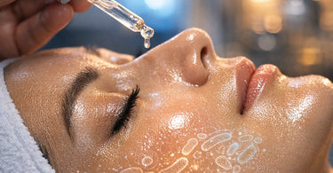 A serene spa treatment in progress, showing gentle application of a skincare serum, representing the nurturing science of prebiotic topicals for the skin microbiome