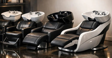 A modern, elegant salon sink with a gooseneck faucet in a stylish, well-lit salon interior, showcasing design as a key feature.