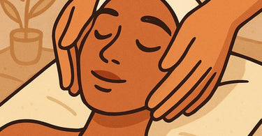 Close-up of a skincare professional's hands performing a delicate facial massage on a client