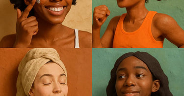 Facial horoscope concept showing different skin types with playful zodiac-inspired illustrations