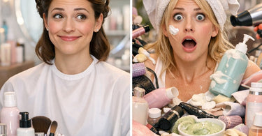 Side by side comparison of a relaxed repeat spa client and an anxious first-time ever spa client in a treatment room