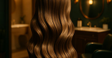 Salon client smiling while washing hair at home with professional products