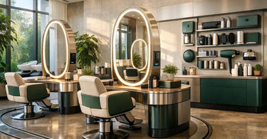 Sleek, modern modular salon furniture in a bright, airy space, showcasing adaptable and sustainable design for beauty professionals.