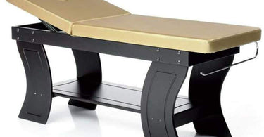 The Gold multi-purpose massage and beauty bed by Star Design with customizable wood frame finish and professional upholstery options