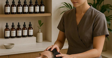 Professional scalp treatment being performed in a modern spa setting