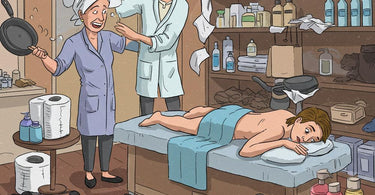 Spa professional looking surprised with empty shelves, highlighting the importance of proper supply management.