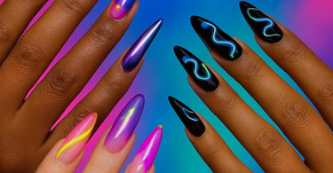 Trendy nail art designs showcasing the hottest styles for 2025 including galactic glam, minimalist negative space, and 3D textures