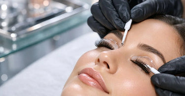 A close-up before and after image showing the dramatic, beautiful curl achieved by a professional lash lift treatment.
