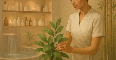 A serene spa treatment room showcasing a consistent client maintenance journey with products for waxing, skincare, and nails laid out beautifully