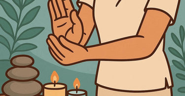 Massage therapist performing a technique with strong, supported hands on a client's back
