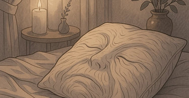 Close-up of sleep wrinkles on woman's face showing pillow crease patterns and analysis points for aesthetic treatments
