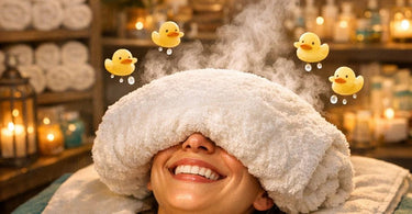A spa professional applying a warm, steamy compress to a client's face during a relaxing facial treatment in a serene spa setting.