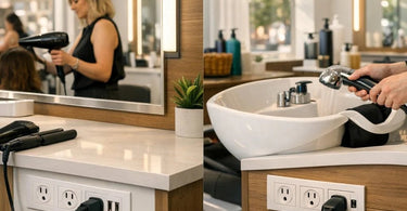 A practical guide to salon electrical outlet placement featuring a salon interior with a facial bed and a wall outlet, highlighting safe and efficient setup.