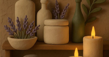 A stylish flat lay showing complementary spa and salon products paired together like wine and cheese, featuring wax pots, facial tools, nail polish, and luxurious towels.
