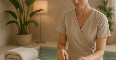 Spa manager and team members smiling in a modern wellness studio, representing a positive work environment that prevents quiet quitting