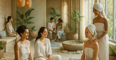 A group of diverse women enjoying a spa day together in a modern relaxation lounge