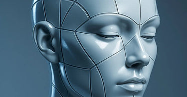 A top-down view of a mannequin head showing precise hair sectioning for salon coloring or cutting techniques.