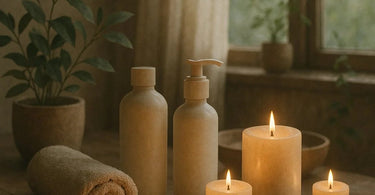 A serene spa setting showcasing minimalist skincare products for a skin fasting treatment