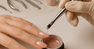 Step-by-step builder gel overlay application on natural nails